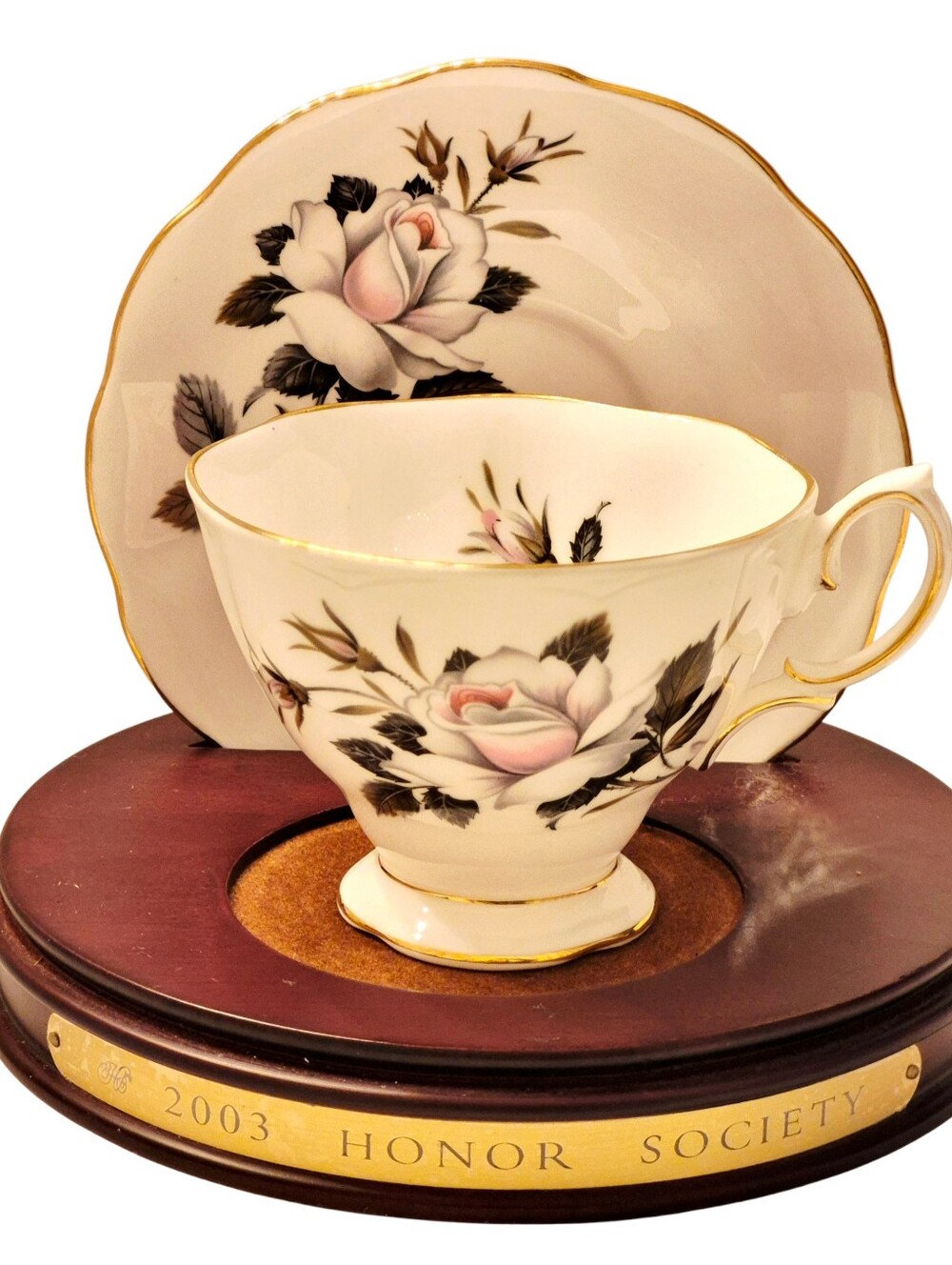 Vintage Royal Albert Bone China Pink Rose White Gold Trim England Teacup Saucer